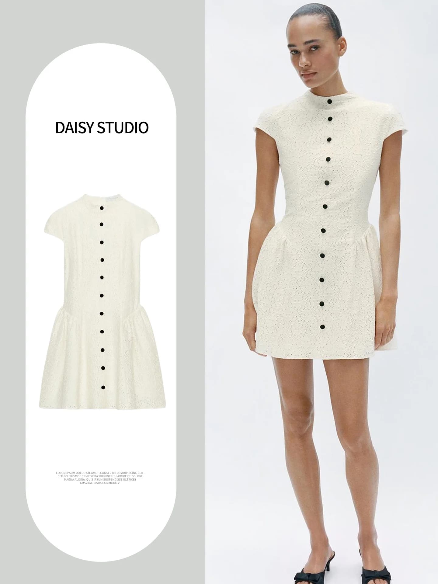 Summer New Women's Short Sleeve round Neck A-Line Dress Button Lace Dress Casual Style Polyester Fabric Daily Wear