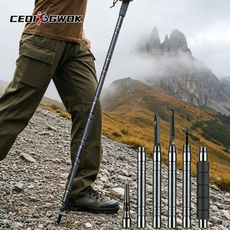 CEOI GWOK Ultralight Compact Trekking Poles EVA Handle Ergonomic Grip Multifunctional Hiking Walking Sticks for Outdoor Camping