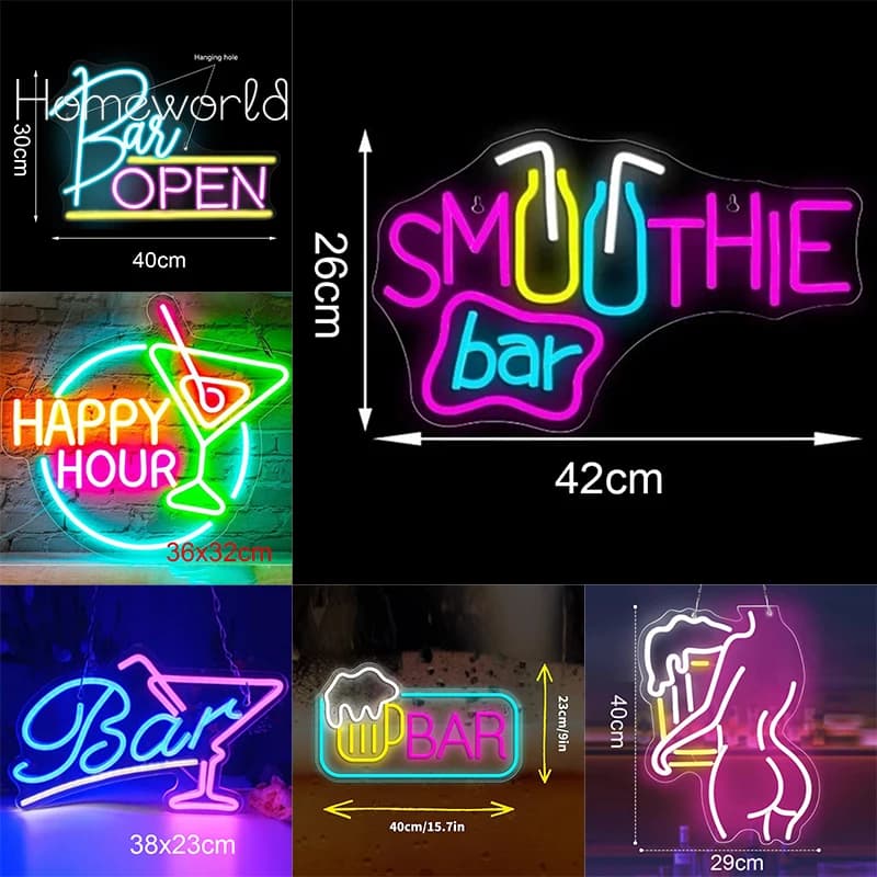 Smoothie Bar Insegne al neon Luci LED personalizzate Boccale di birra Decorazioni al neon Negozio Camera da letto dell'hotel Resaurant Discoteca Festa USB con dimmer