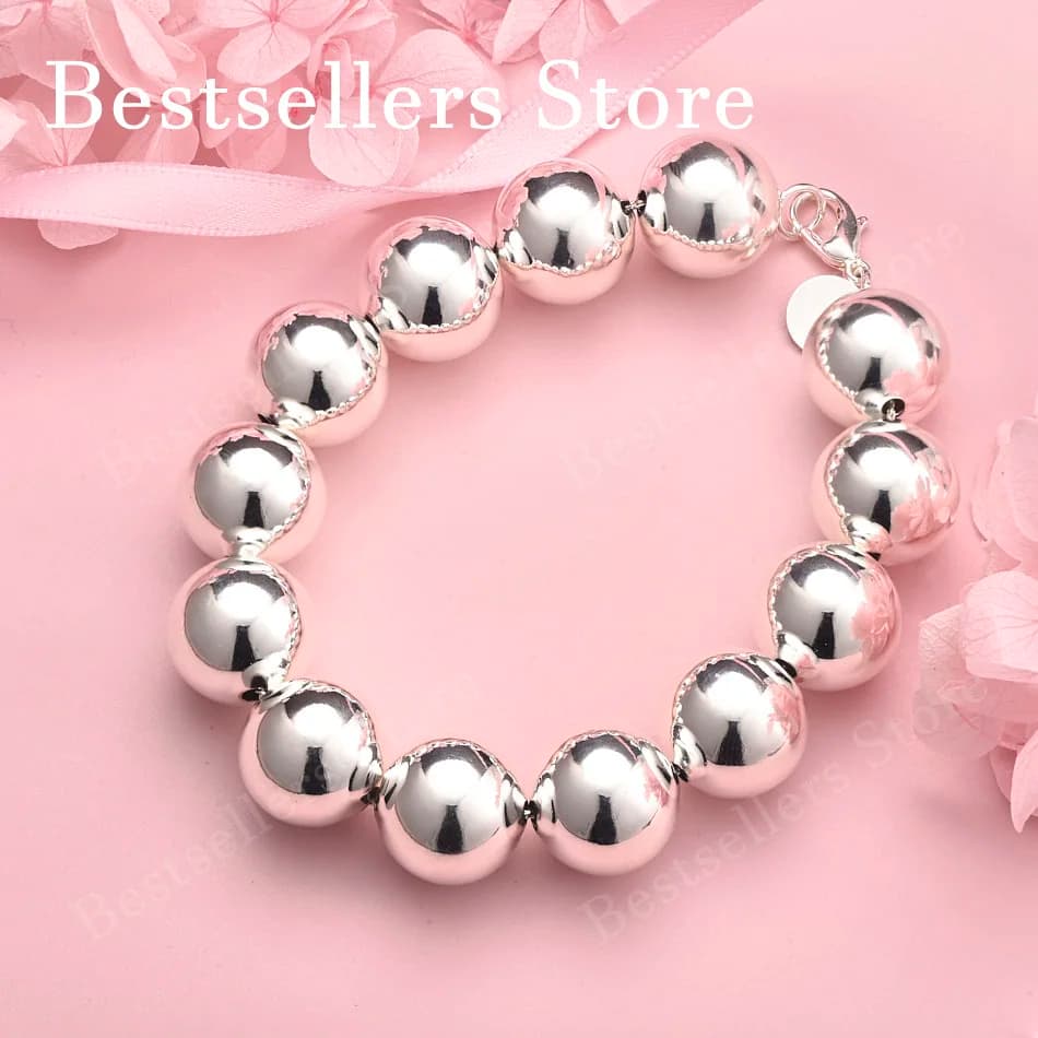 Bracelet with 8 inch shiny round beads in 925 sterling silver, accessories and fashion accessories for women for parties and weddings