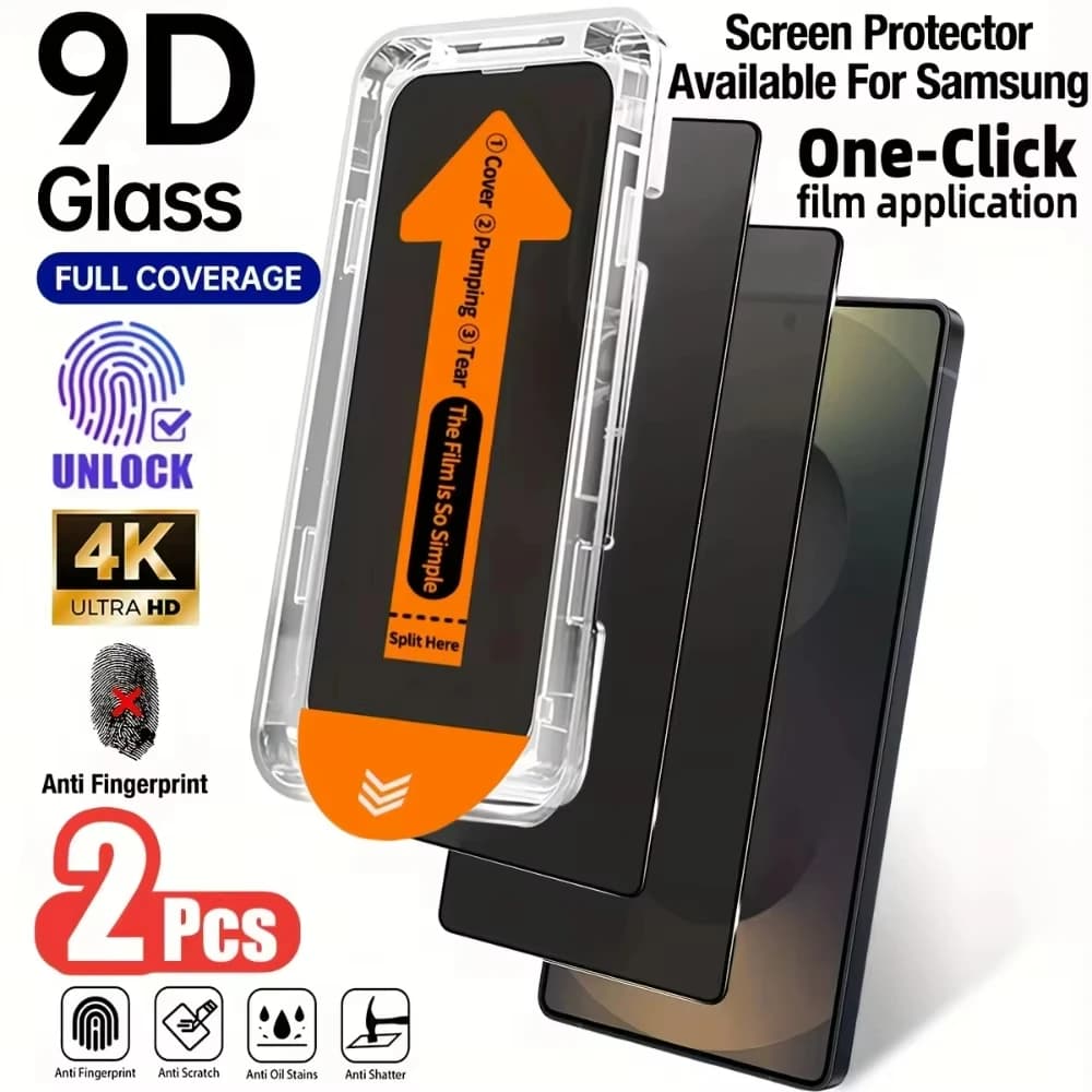 Pellicola Protettiva in Vetro Temperato Anti-Spia per Samsung Galaxy S25 Ultra S24 S23 S22 S26 Plus con Sblocco Impronte Digitali