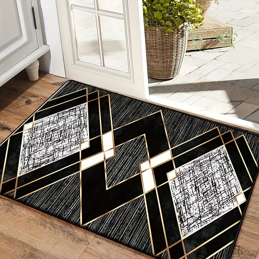 VIKAMA Nero Grigio Diamante Tappeto geometrico Zerbino Tappetino di benvenuto Tappeto esterno Soggiorno Tappeto di grandi dimensioni Camera da letto Tappeto Casa D