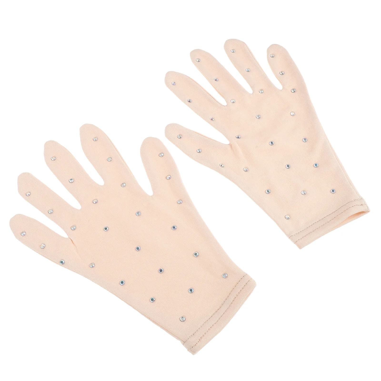 1Pair Girls Ice Skating Gloves Rhinestone Skin Tone Thermal Non Slip Figure Skating Accessories 10-13 Years Performance Dance