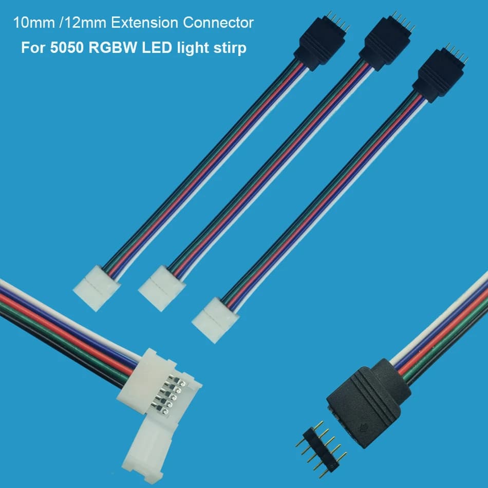 5Pin 5050 RGBW LED Strip light Extension Connector Cable Wire wide 10mm/12mm wide PCB board For 5050 RGBWW LED light stirp