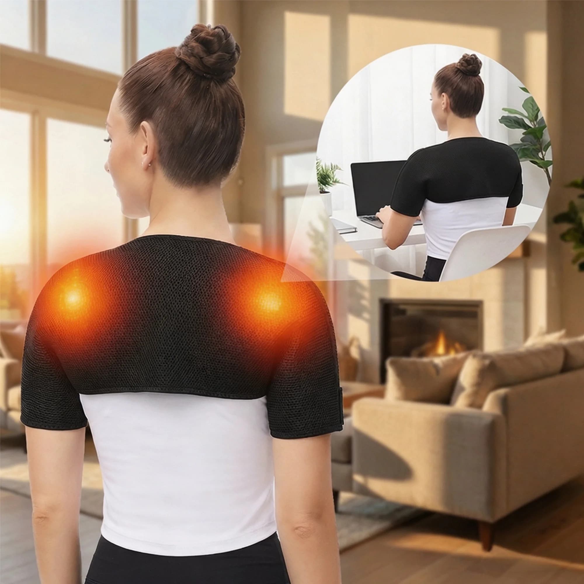 Electric Heating Shoulder Massage Belt Back Shoulder Brace Shoulder Support Adjustable Heating Shoulder Shawl Back Brace