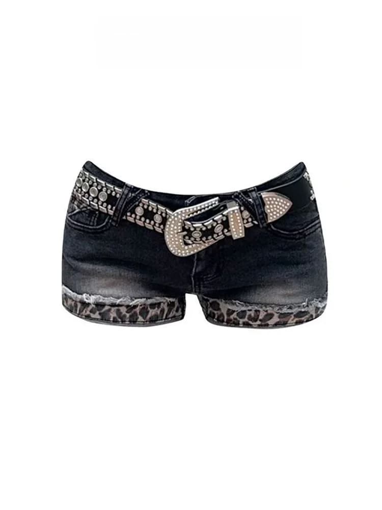 Y2K Retro Leopard Print High Waist Cuffed Denim Shorts Women's Summer Sexy Butt-Lifting Slimming Hot Pants Tight Fit Jeans