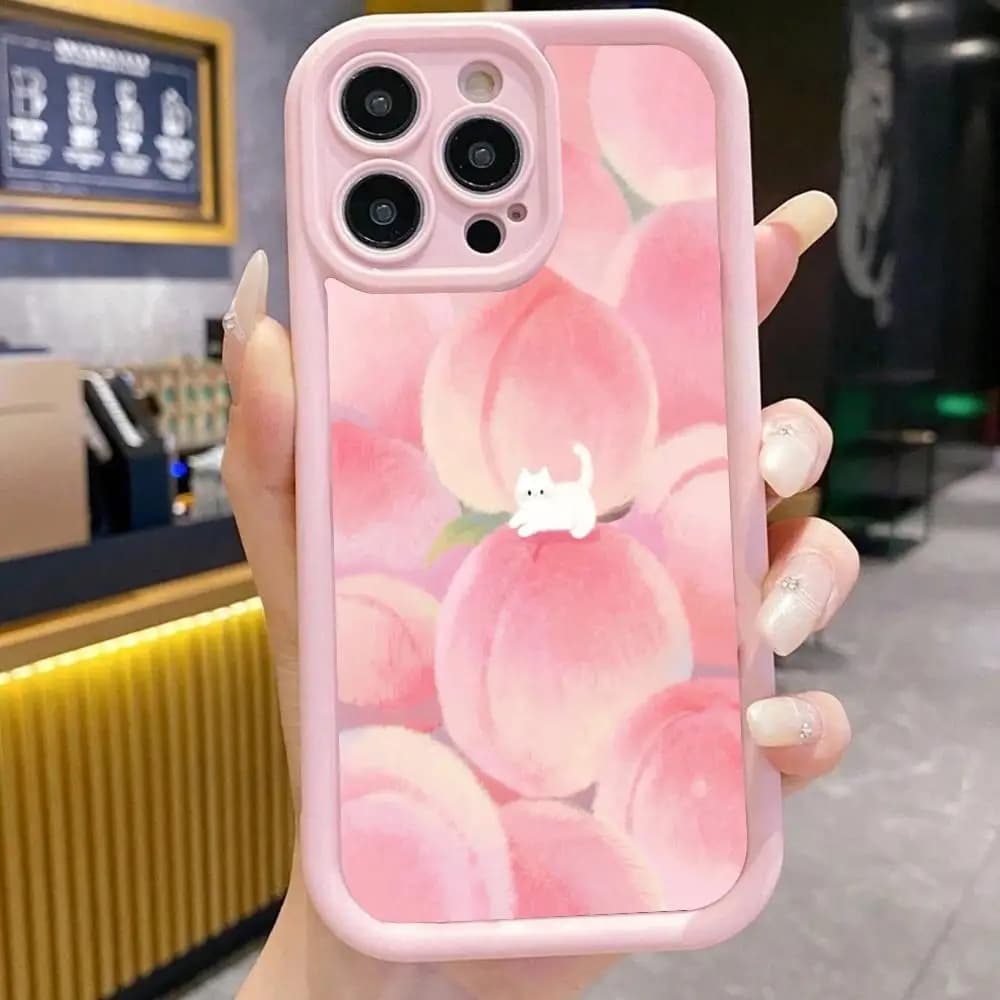 Pink Cute Peach Pattern Phone Case Suitable for iPhone 17 16 15 14 13 12 11 Pro/Max/Plus Anti Drop and Anti Shock Back Cover