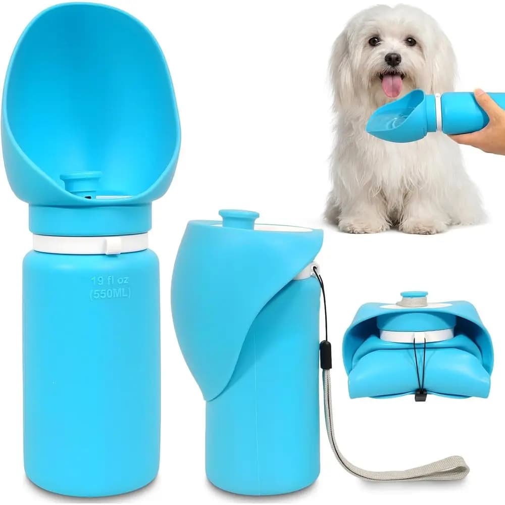 2 in 1 Collapsible Dog Water Bottle, Portable Pet Dispenser, Water Bowl, Collapsible Food Grade Silicone Puppy Bottles, Lightwei