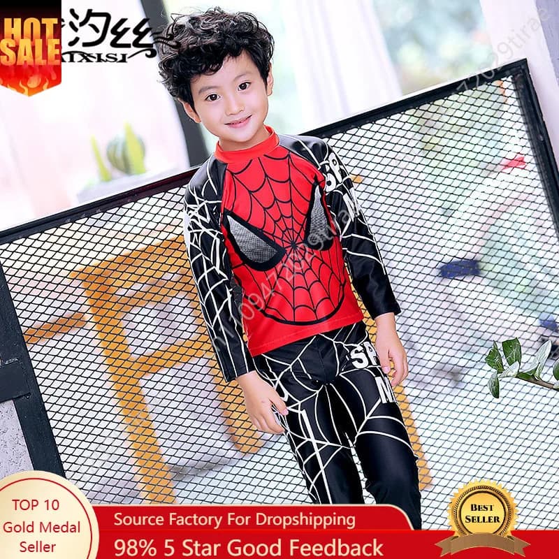 Costume da bagno da uomo Marvel Spider-Man, protezione solare, asciugatura rapida, per snorkeling e surf, maniche lunghe, cosplay, all'ingrosso