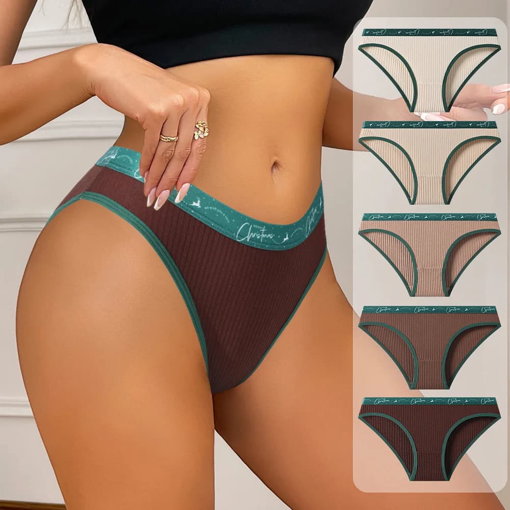 5 pezzi da donna in cotone senza cuciture perizoma a vita bassa sexy traspirante morbido a costine slip stampati comodi biancheria intima quotidiana