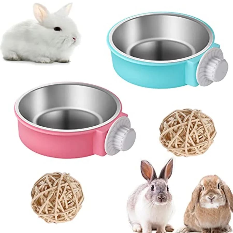 2 Pezzi Ciotole per Conigli Set Cassetta Rimovibile Ciotole per Coniglietti per Animali Domestici di Grandi Dimensioni Piatto per Alimenti per Conigli Appeso in Acciaio Inossidabile per Conigli Grandi Sm