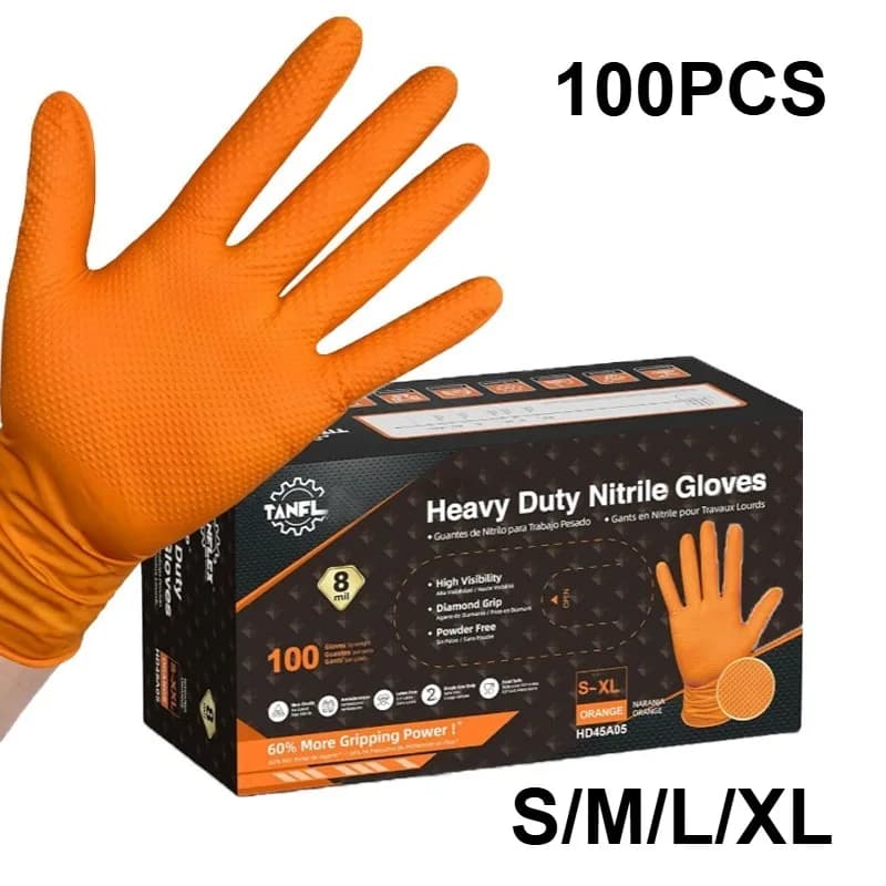 2-100-piece Nitrile Resistant Disposable Mechanical Gloves 8 mil thick mechanical gloves with structured handle Non-slip Safety Workwear