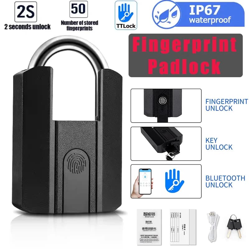 Lucchetto per impronte digitali TTLock APP Bluetooth + programma + impronta digitale + chiave Smart Type-C serratura elettronica domestica ricaricabile senza chiave
