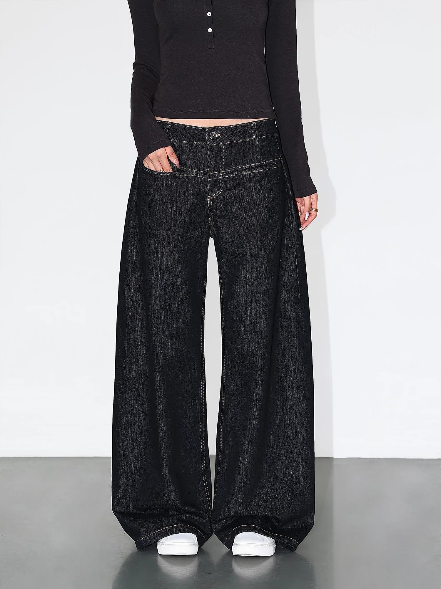 Neva Hu Low Waist Wide Leg Knife Blade Jeans Women's Casual Style Cotton Denim Pants Neon Arc Light Series Ladies Jeans