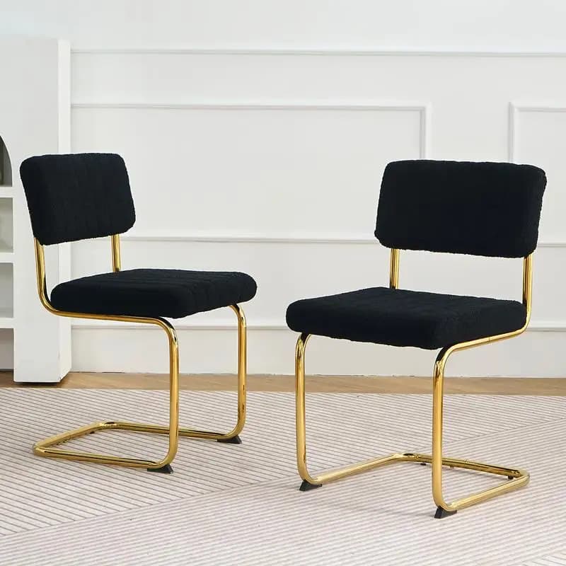 Set di sedie da pranzo moderne e semplici e di lusso - Sgabello imbottito nero con gambe in metallo dorato per camera da letto, spogliatoio o