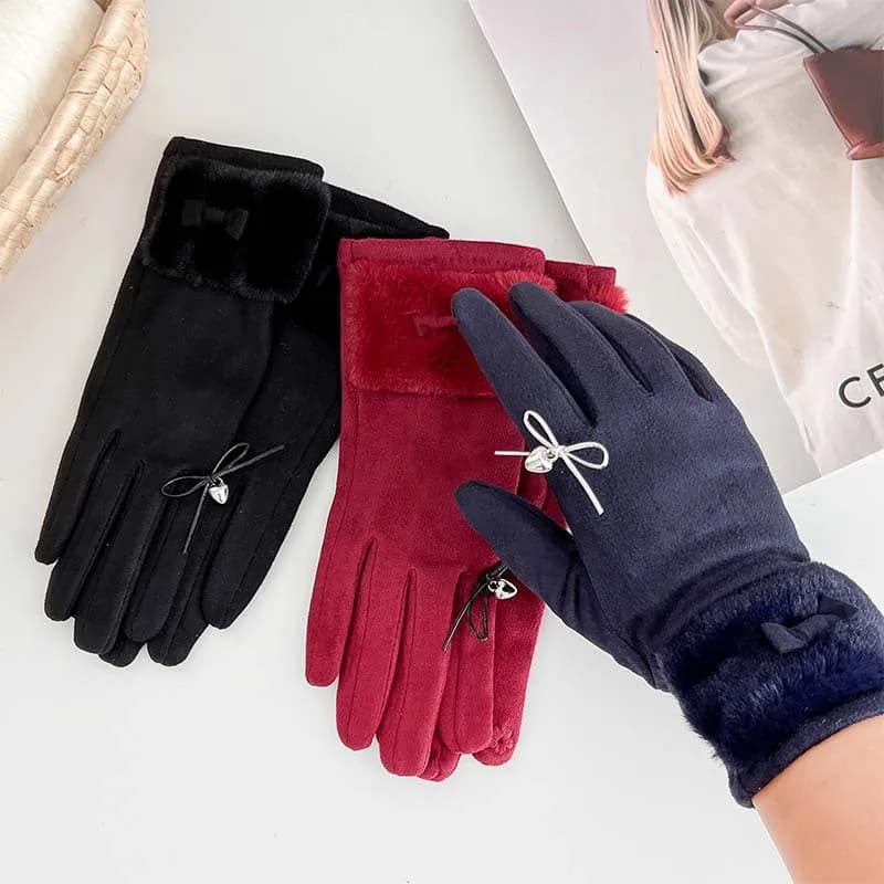 Guanti Love Nodo a farfalla Serie a tre colori Guanti caldi da ciclismo touchscreen invernali da donna spessi e in velluto