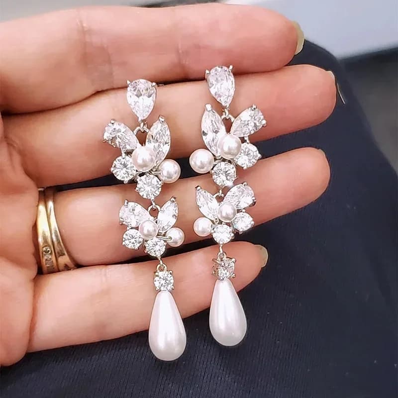 Orecchini da donna in argento con perle oceaniche con zirconi, gioielli di moda di fascia alta, design lussuoso 2026