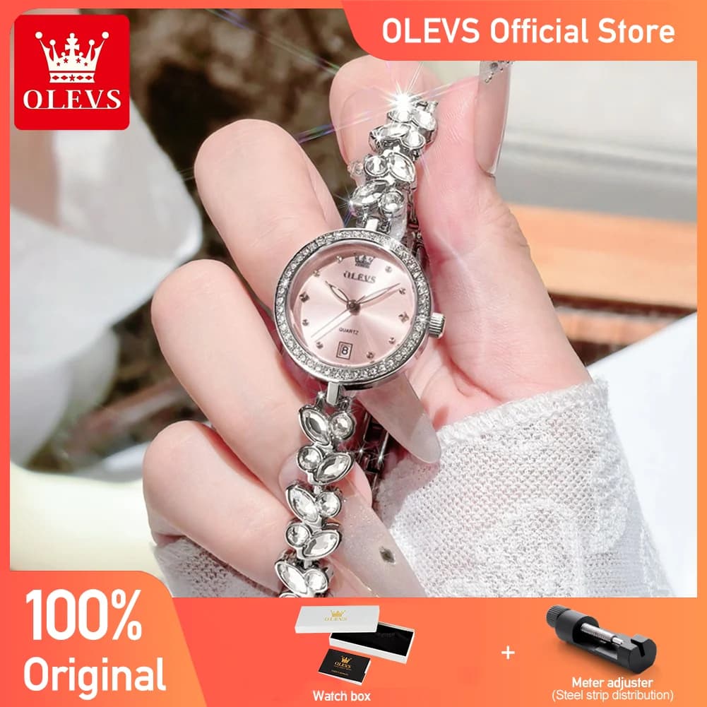 OLEVS 5679 Orologio da polso da donna romantico Luce notturna Ingenuity artigianale Movimento al quarzo originale Orologio impermeabile luminoso per donna