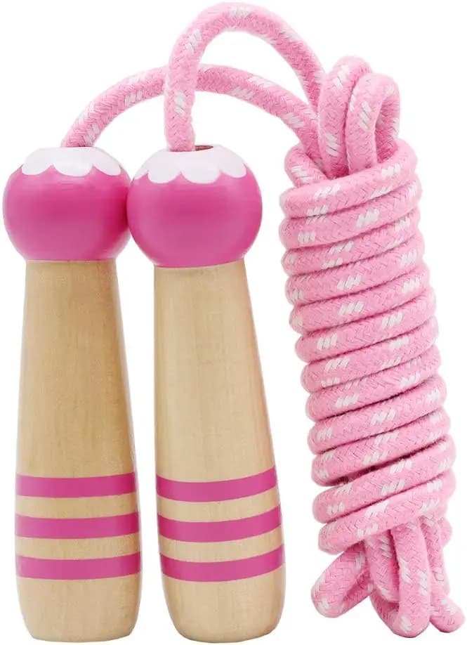 Corda per Saltare Regolabile in Cotone per Bambini, Manico in Legno da 2,1 m, Divertente Esercizio Fitness