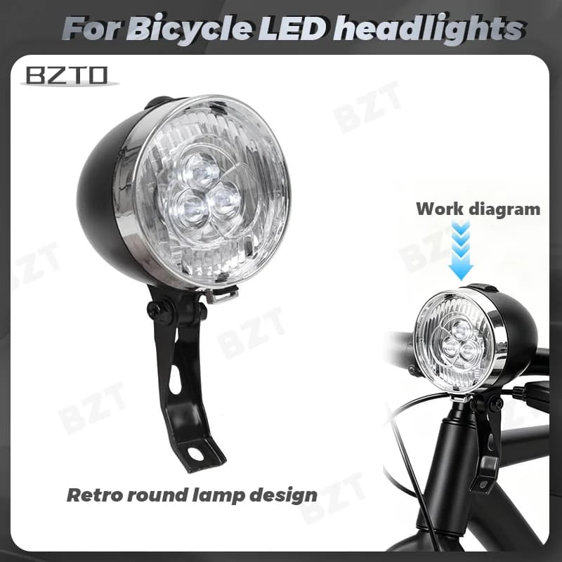 FOR Retro universal bicycle road bike LED headlight high transparency spotlight lens sealed waterproof 180 ° adjustable Riding