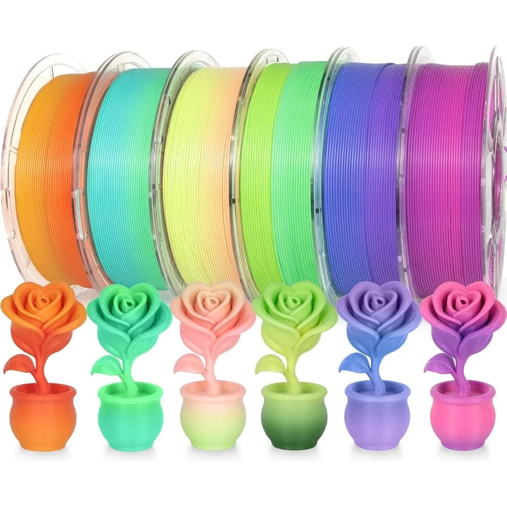US Local Stock Rainbow PLA Filament 1KG 6 Spool Color Changing 3D Printer Filament Dimensional Accuracy +/- 0.03 mm