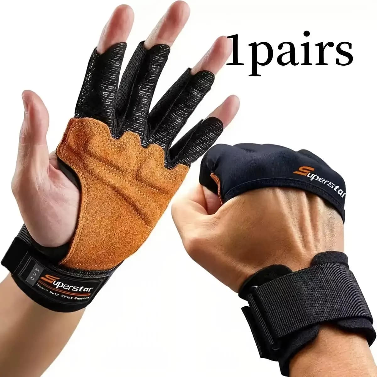 Gym Weightlifting Gloves with Wrist Wrap Support Half Finger Fitness Workout Gloves Non-Slip Shock Absorbing Anti-Callus Grip Enhancing for Bodybuilding Exercise Equipment Training Men Women