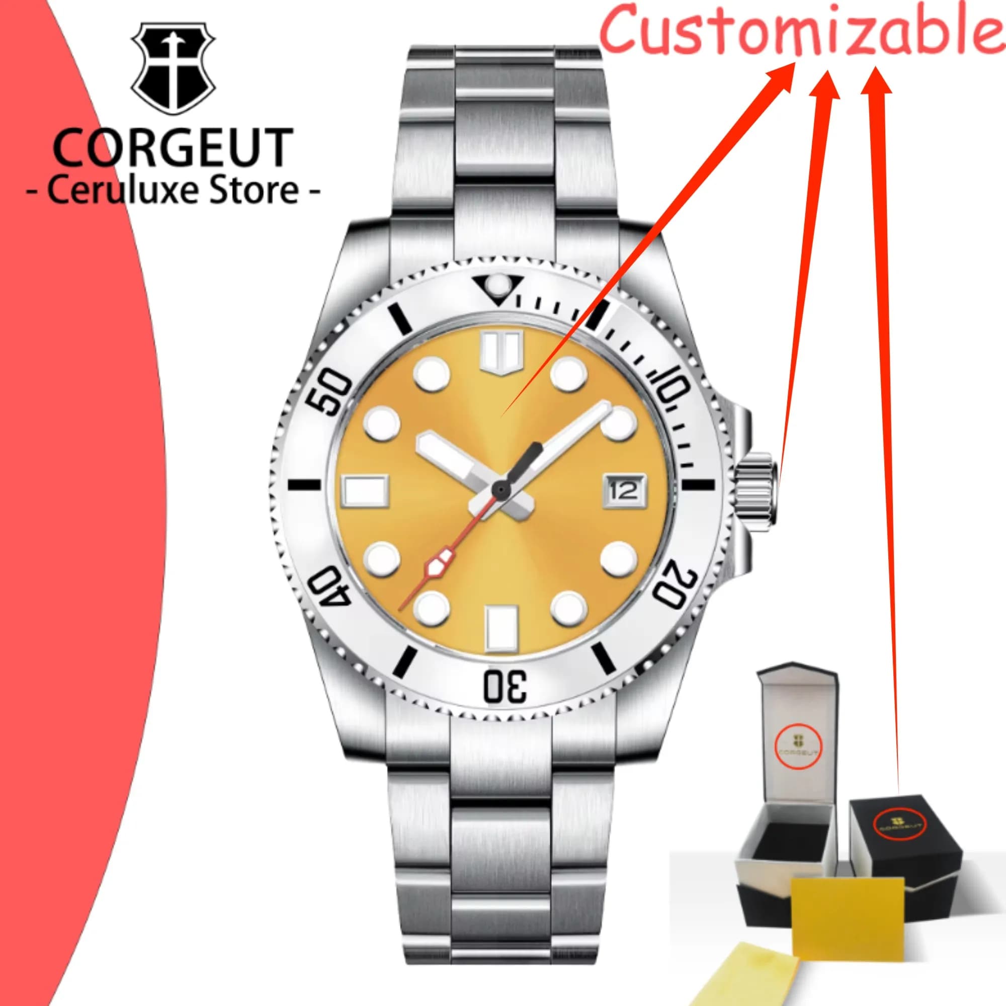 Orologio Meccanico Automatico da Uomo 40mm con Logo Personalizzato, in Acciaio Inossidabile, Luminoso, con Data, Sportivo, Casual, di Lusso, Regalo per Uomo, Vetro Zaffiro