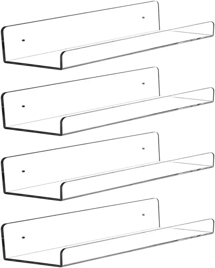 Transparent acrylic floating shelves with ledge, wall-mounted shelf often 5 mm for kitchen/bathroom/office, invisible children