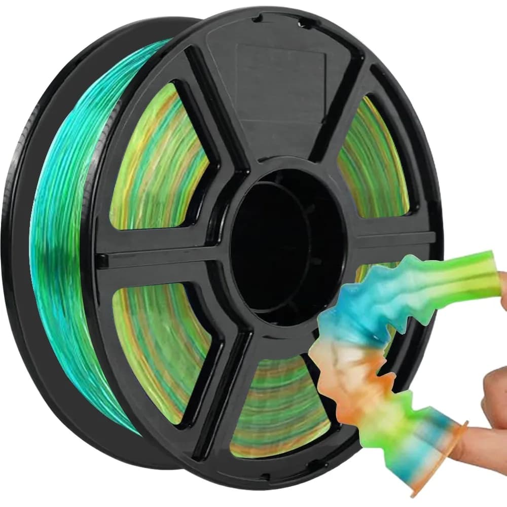 Filamento flessibile Arcobaleno TPU 1,75 mm 1 kg 500 g 250 g Filamento 3D Cambia colore Filamento trasparente TPU per la maggior parte delle stampanti 3D FDM