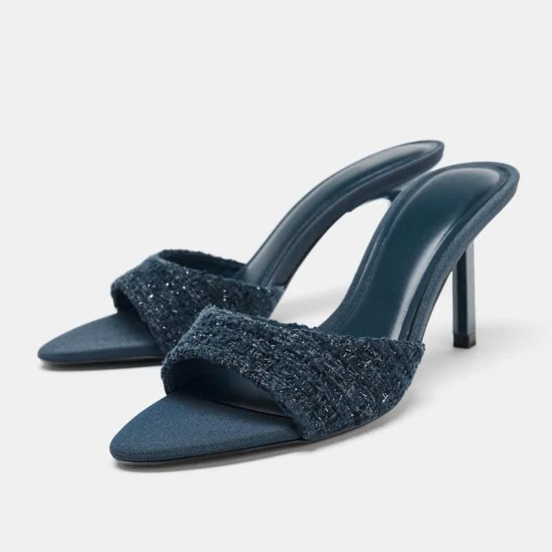 Luxury designer High heels for women Sandals with unique blue cotton slides Sexy evening shoes with open tip Zapatos De Mujer