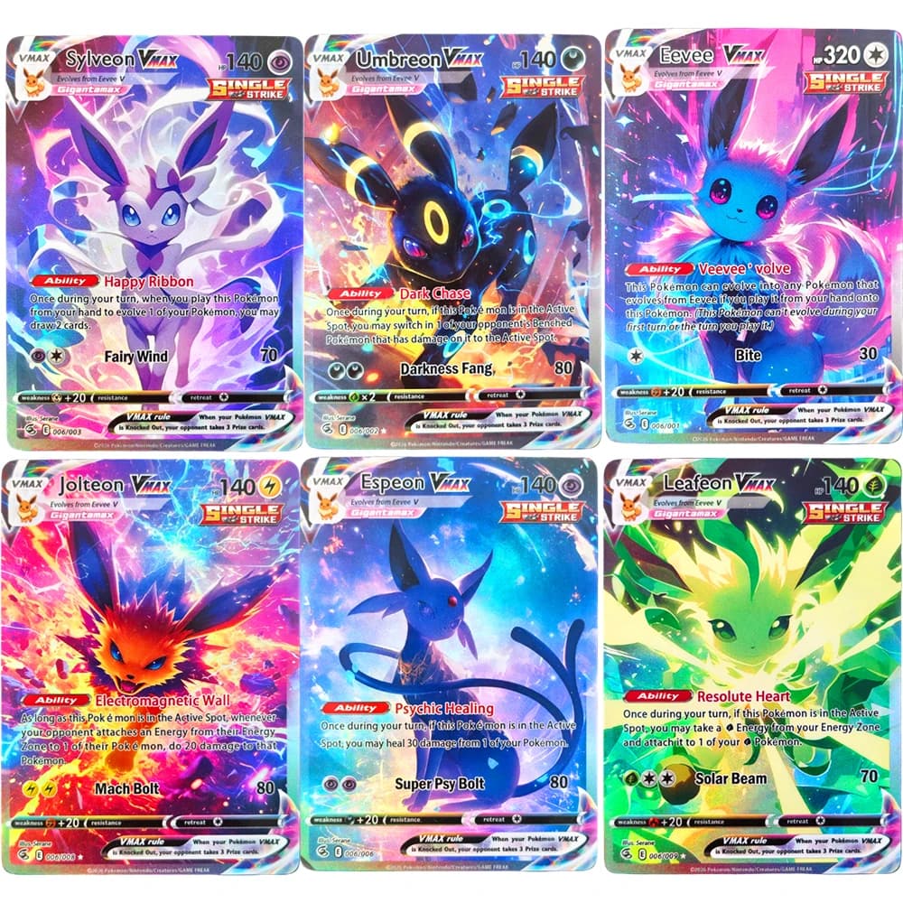 DIY PKM Card Flareon Vaporeon Espeon Eevee Jolteon Sylveon Umbreon Lefeon TCG Collection Game Card