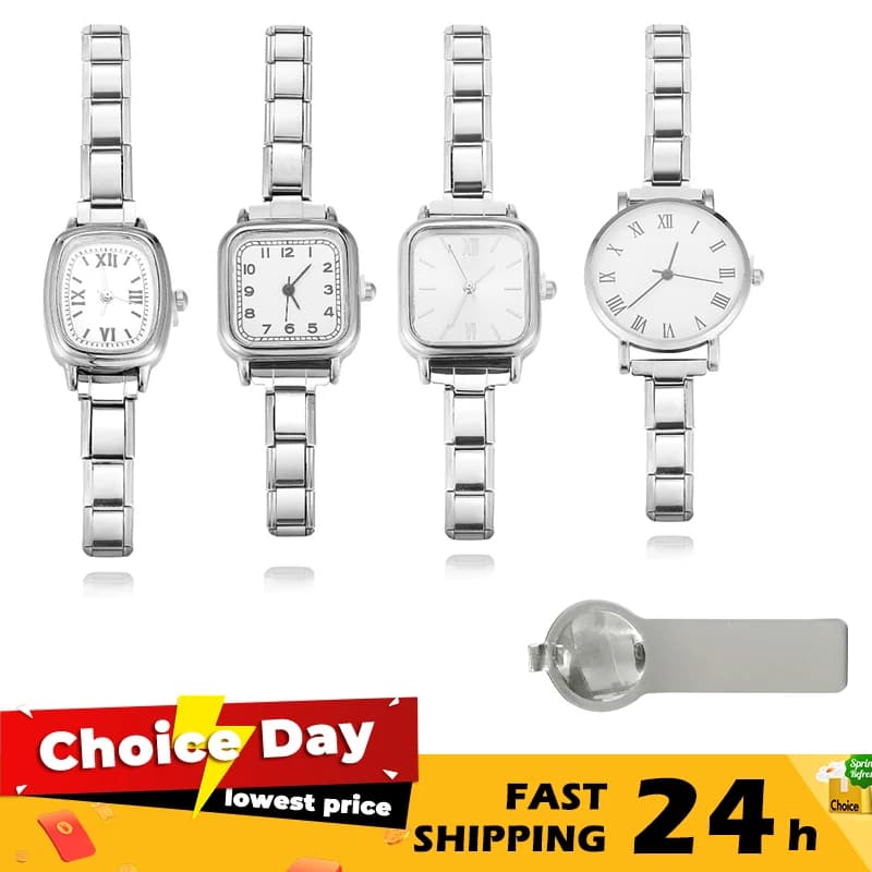 Wholesale Classic Men Women's Stainless Steel Y2K Simple Square Round Watch Head Bracelet Fit 9MM Width Bangle DIY Charm Jewelry