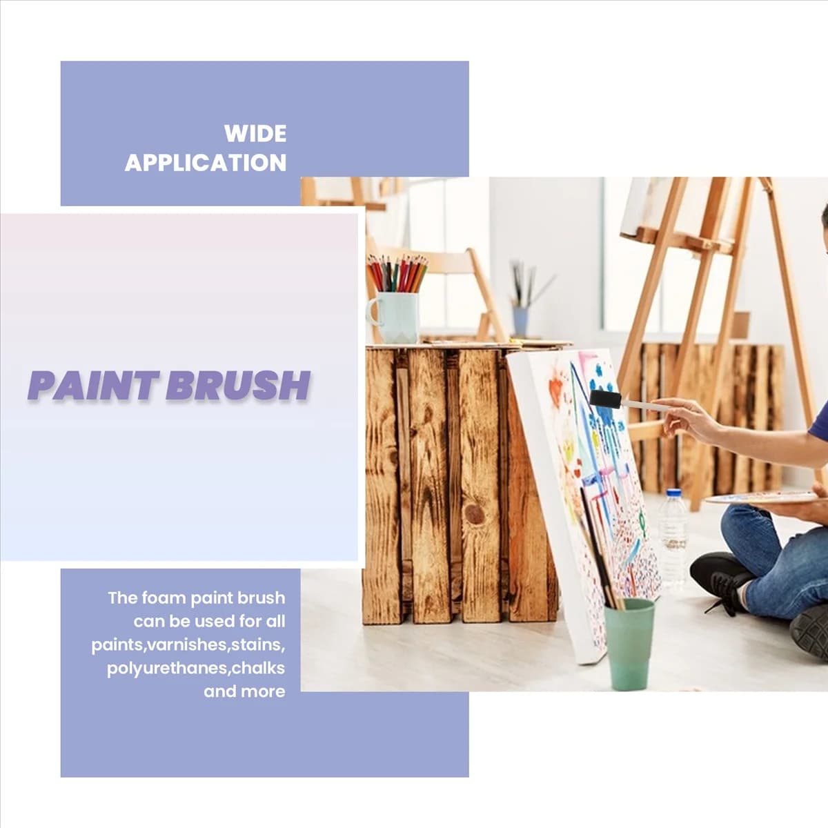 ABFKL 100Pcs Foam Brush,Sponge Wood Handle Paint Brush,Foam Paint Brushes,1inch Foam Brush Painting Set for Acrylics,Crafts