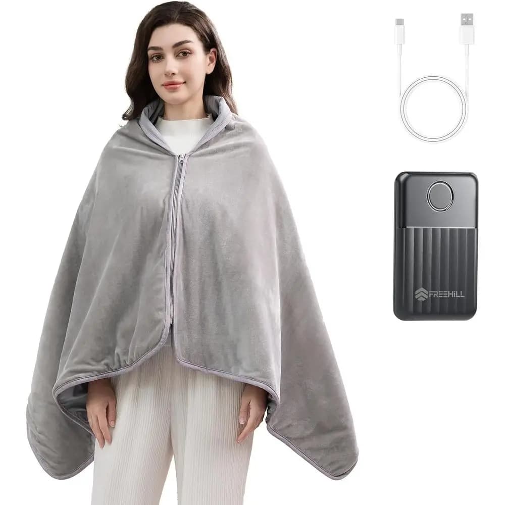 Coperta Riscaldante a Batteria, 9V 10000mAH Portatile Senza Fili, Scialle Riscaldante Indossabile, Regalo per Mamma o Donna, Coperta Termica con