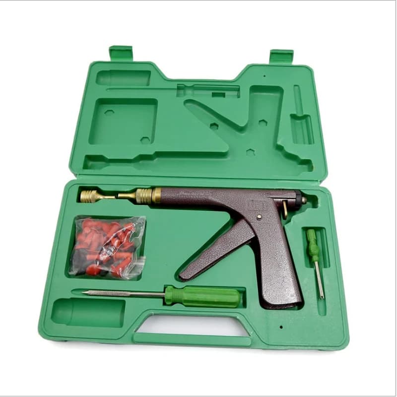 Kit Riparazione Pneumatici Auto e Moto, Strumento Riparazione Forature con Pistola Sottovuoto e Tappo a Fungo per Garage