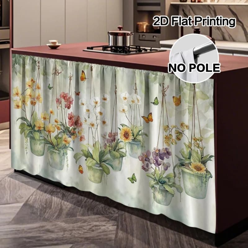 VIKAMA Tenda per armadio da cucina, tenda per la privacy con motivo Orchidea e Farfalla, copertura per porta dell'armadio, decorazione per bagno e casa