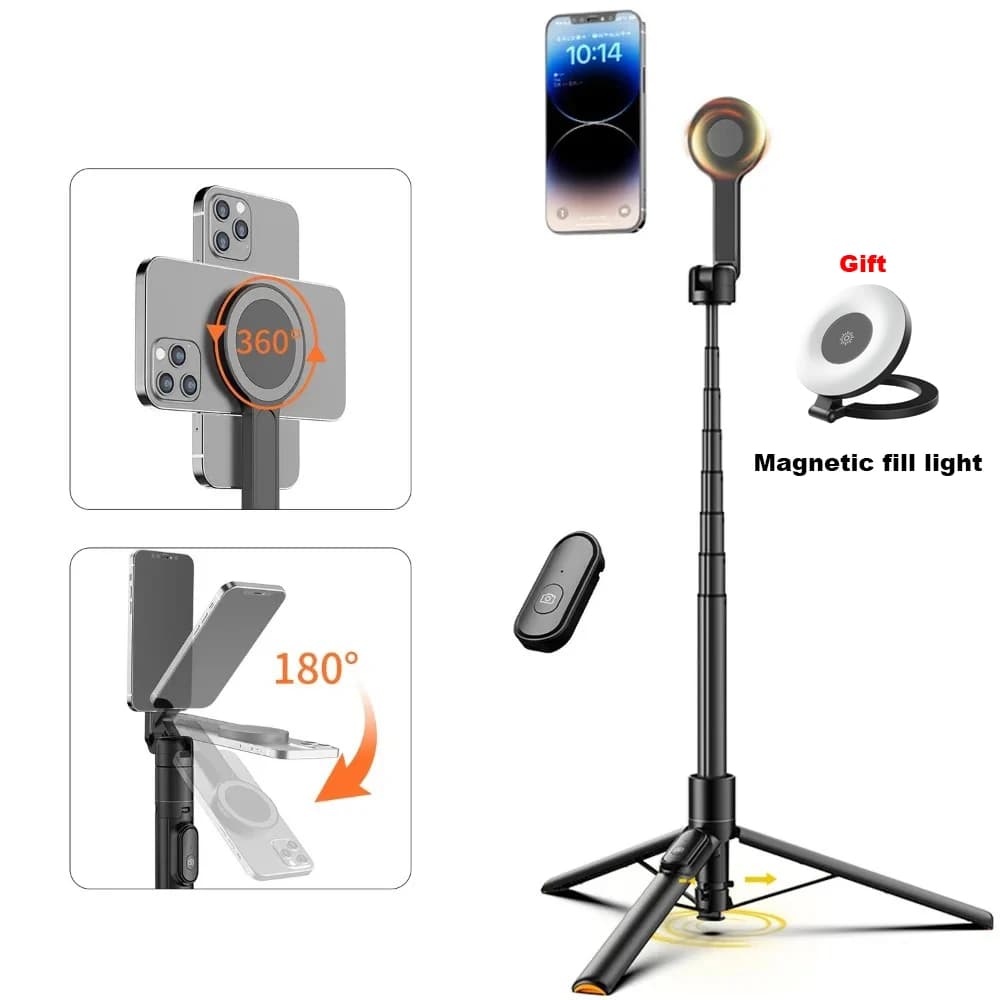 Treppiede magnetico per selfie stick aggiornato con telecomando wireless Supporto per telefono portatile per selfie stick da 1,67 m per viaggi all'aperto