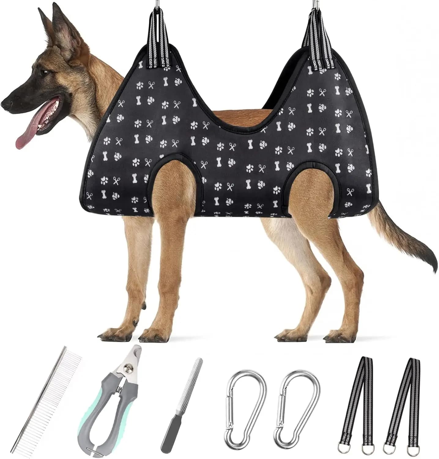 Pet hammock, dog restraint harness with nail cutters/trimmers/lima for nails/peins, nail polishing hook (XXL)