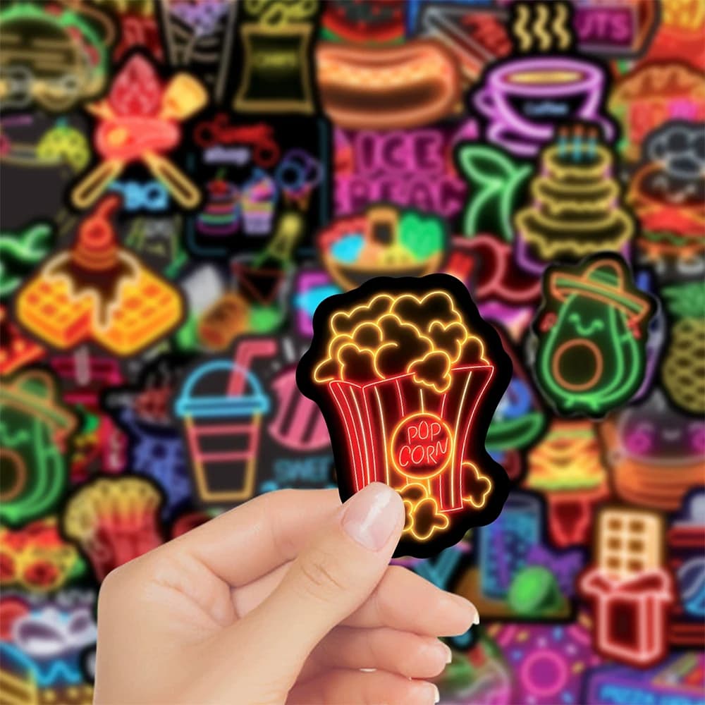 10/30/50pcs Luce Al Neon Cibo Del Fumetto Graffiti Adesivi Kawaii Ragazze Decalcomanie FAI DA TE Telefono Del Computer Portatile Notebook Impermeabile Pacchetti di adesivi