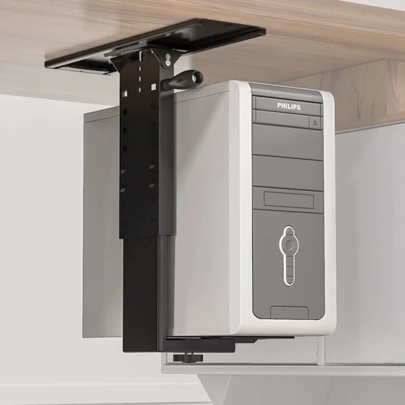 All Steel Pc Case Under Desk Rack, Telescopic Sliding Cpu Mount, 360 Swivel Desktop Stand, Adjustable Suspended Computer Bracket