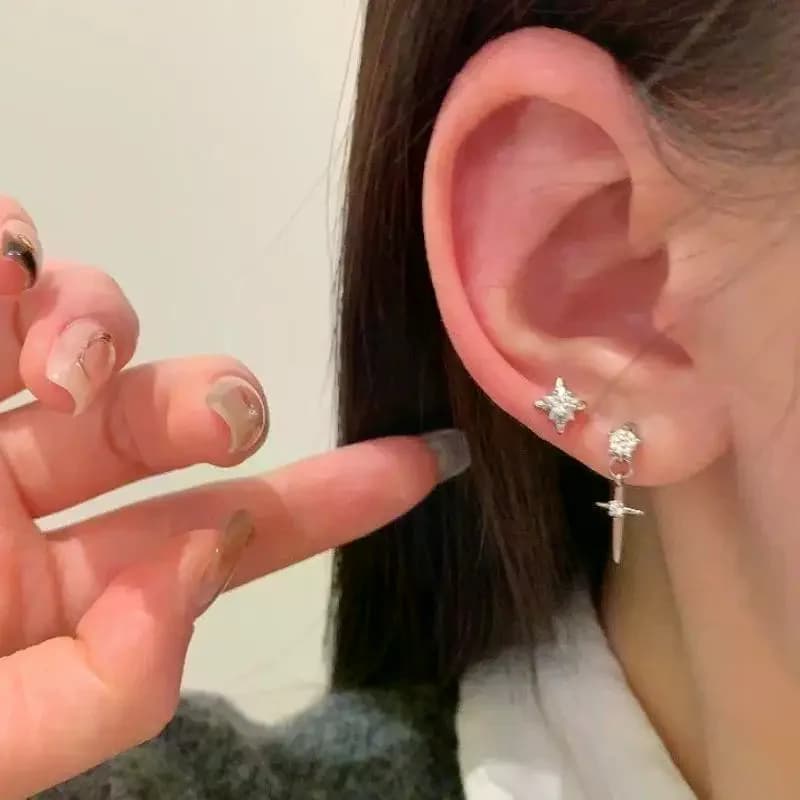 Y2K Cute Sweet Cool Crystal Zircon Cross Star Pendant Earrings For Women Men Punk Grunge Jewelry Accessories Gift