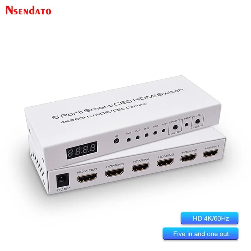 HDMI Smart CEC 5 Ports 4K 60Hz 18 Gbps 5x1 HDR with IR remote control for Dolby DTS HD LPCM HDTV PS4