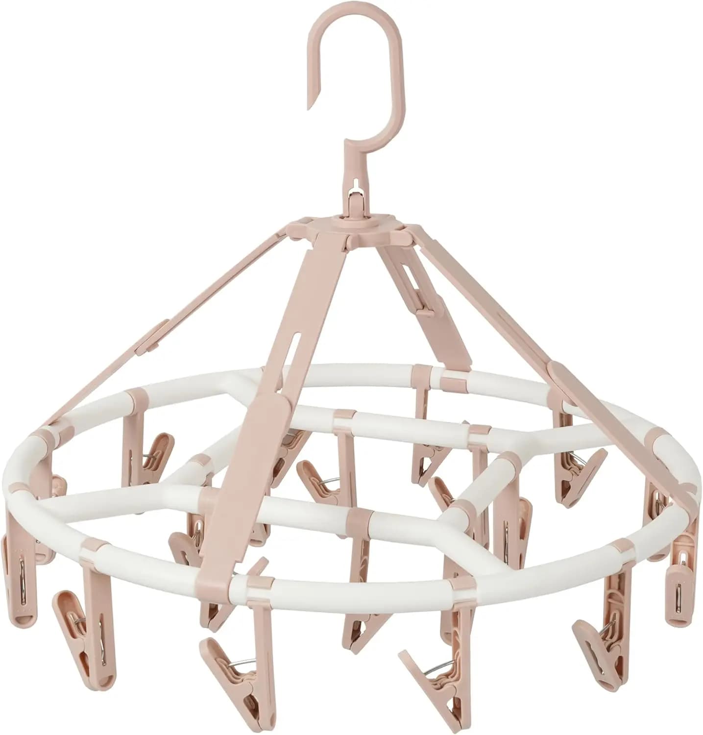 Foldable Clothes Drying Rack with 20 Clips - 360° Rotating Swivel Hook for Socks, Underwear, Towels - Space Saving Plastic