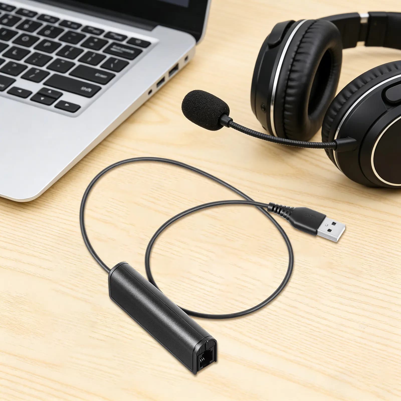 RJ9 to USB Adapter Cable for Headphones with RJ9 Female Grip and USB Connector Compatible with Laptop PC for Work from Home and Office