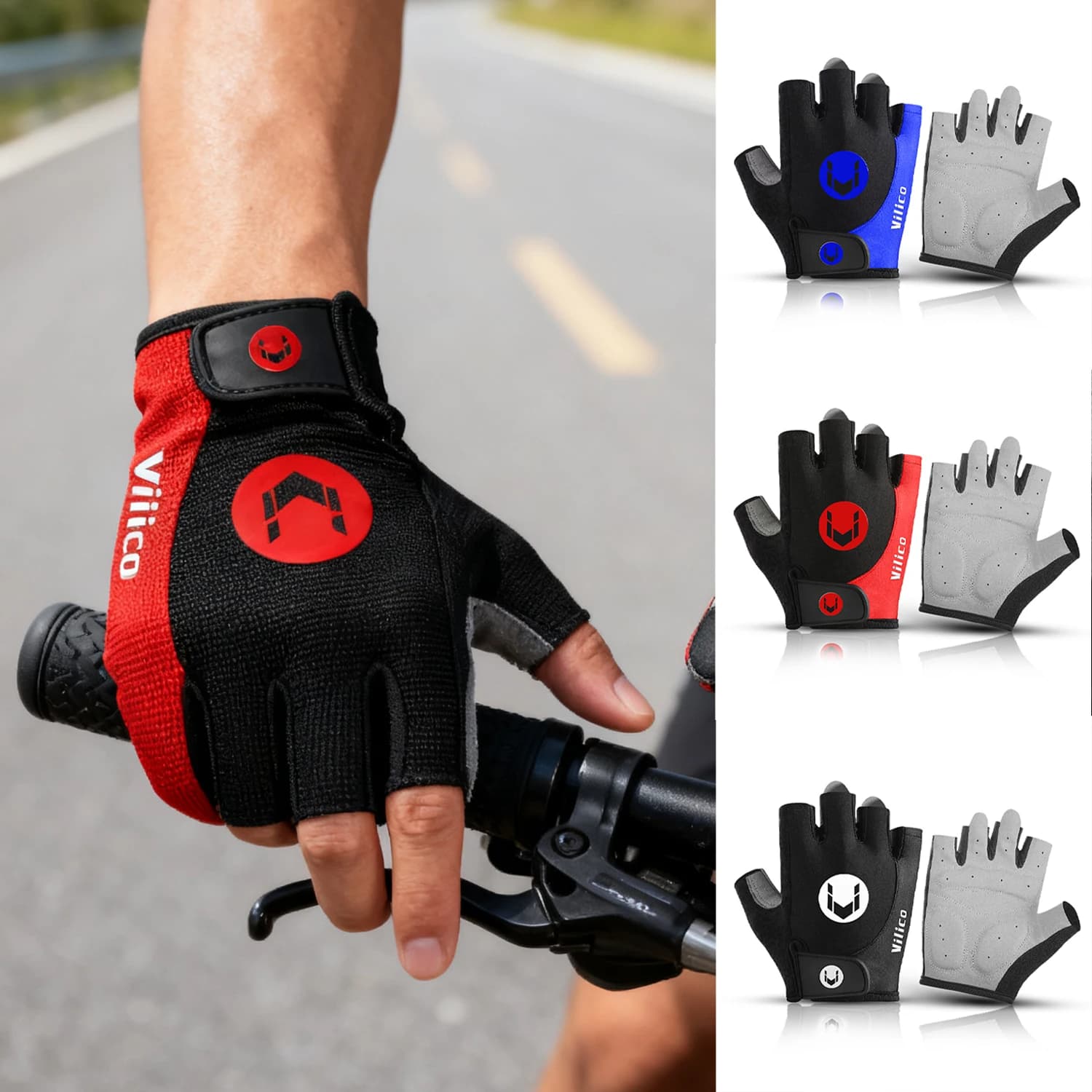 Cycling Gloves with half fingers liquid silicone, shock resistant, breathable, for sports, bike, fitness, men's and women's gloves