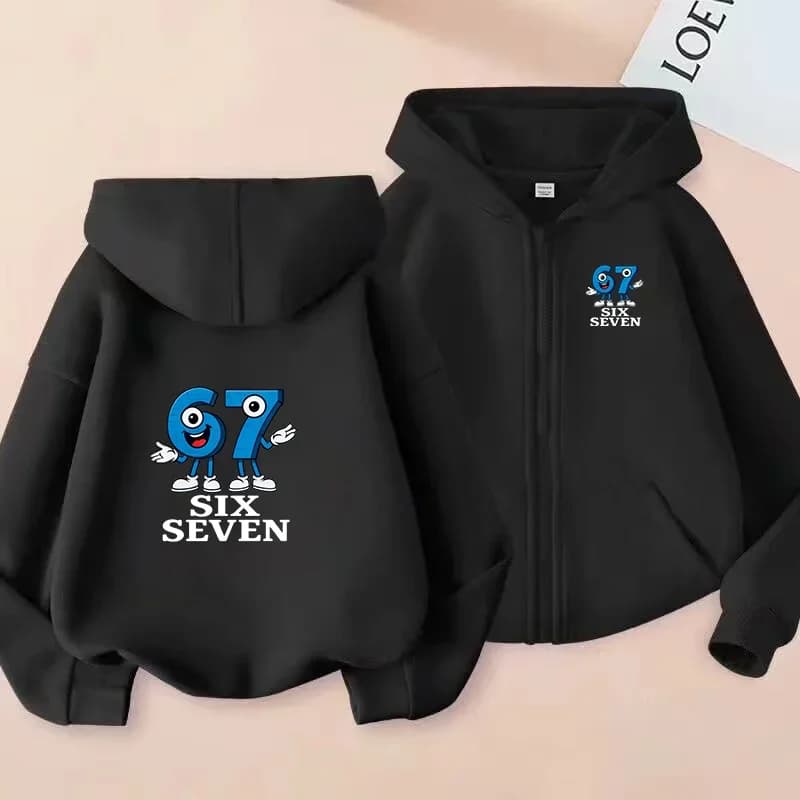 Felpa da basket stile abbigliamento con cerniera per bambini Moda 67 Cappotto Ragazzi Ragazze 3-13 anni Felpe con cappuccio Cardigan sportivo casual