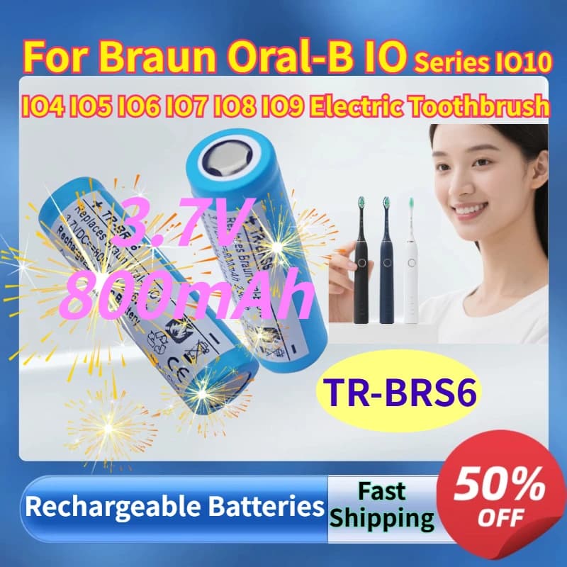 Batteria Ricaricabile TR-BRS6 3.7V 800mAh per Spazzolini Elettrici Braun Oral-B Serie IO IO10 IO4 IO5 IO6 IO7 IO8 IO9