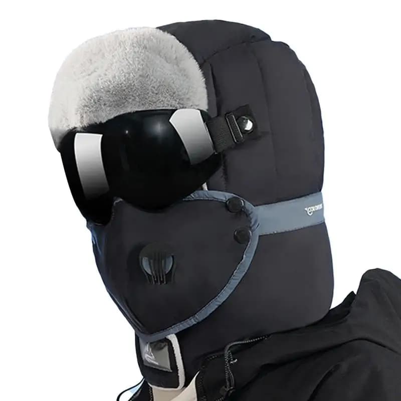 Cappello da cacciatore Cappello da sci impermeabile antivento Forniture calde invernali multifunzionali con sciarpa per cappello Visiera e occhiali staccabili