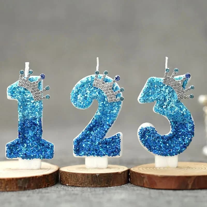 Candeline Digitali Decorative a Corona, Decorazione Torta con Paillettes Blu per Feste a Tema Principe, Compleanno Bambino e Anniversario