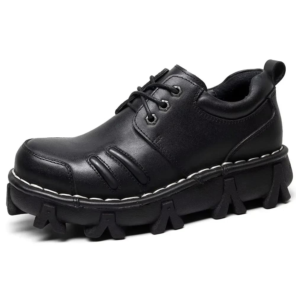 Stivali da moto alla caviglia in vera pelle alla moda Scarpe basse da uomo casual punk in pelle mocassini con suola spessa traspirante antiscivolo